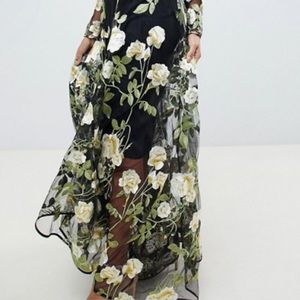asos edition floral embroidered maxi dress with cutabout skirt